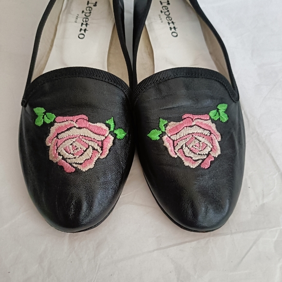 Repetto flats heels Flower Embroidery black Rare size 38 - Picture 2 of 15